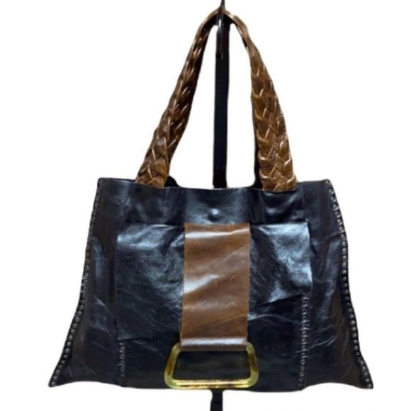 Rebel Vintage Large Italian Black Leather Bag